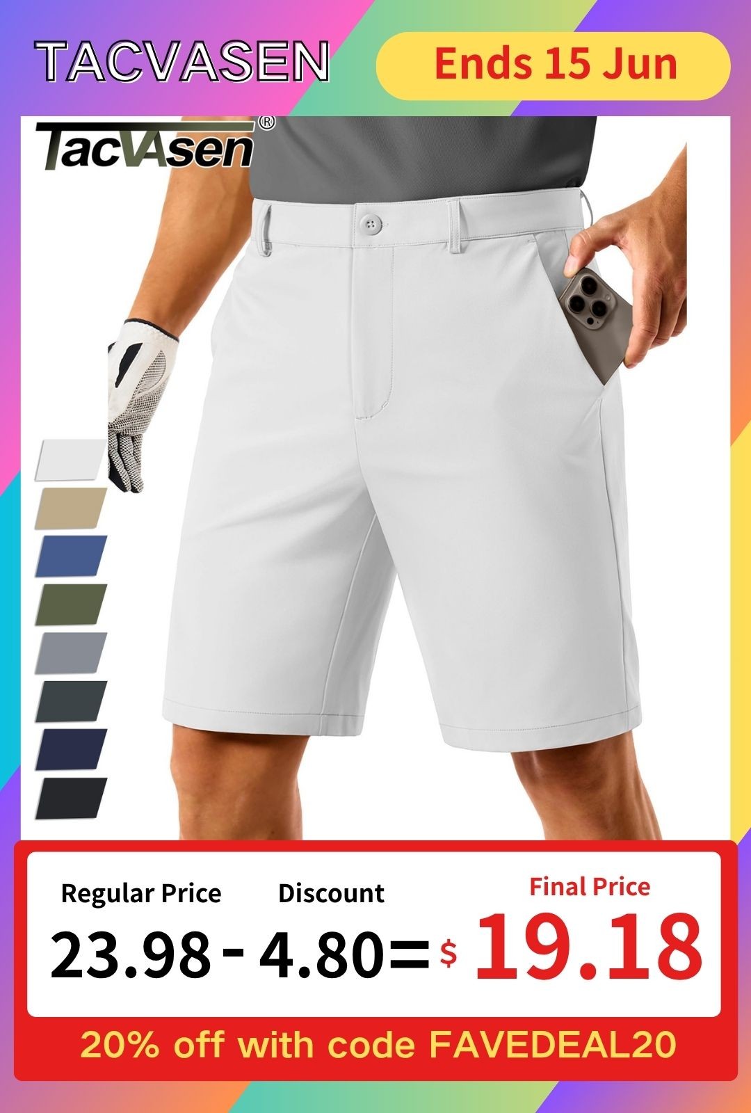 Men’s Golf Shorts 9 Inch Stretch Lightweight Dress Work Casual Shorts Quick Dry