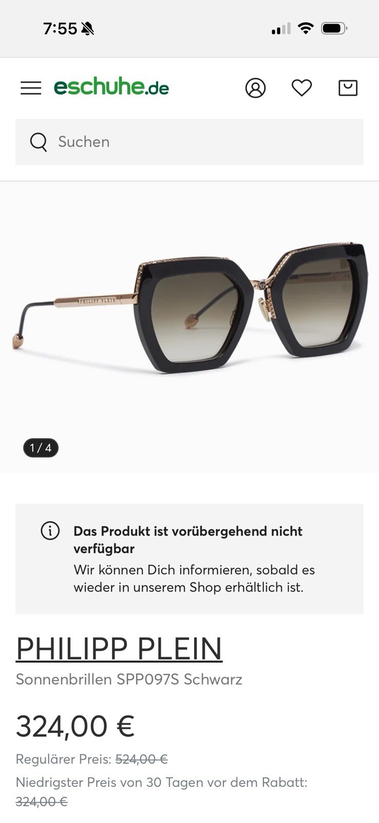 Philipp Plein Plein Queen SPP121S 0722 Sunglasses Dark Tortoise Green Lens 56mm