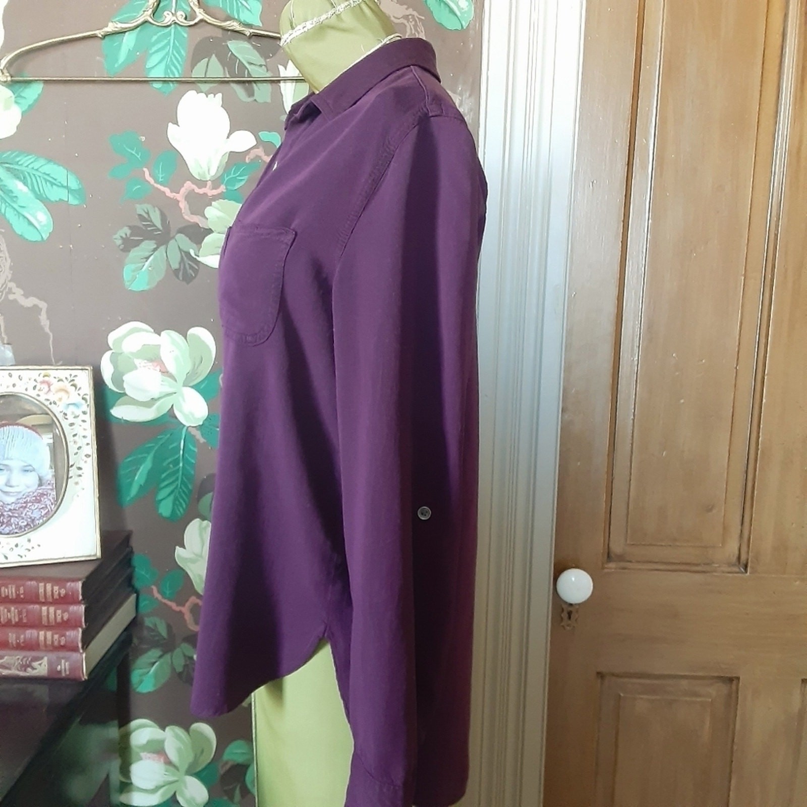 Rock & Republic Purple Button-Up Blouse XS Soft Drape Shirt Minimal Chic