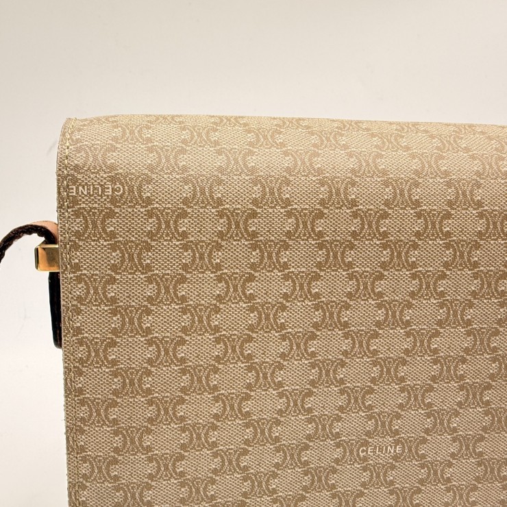CELINE Vintage Macadam Shoulder Bag in Beige PVC and Leather with Gold-Tone …