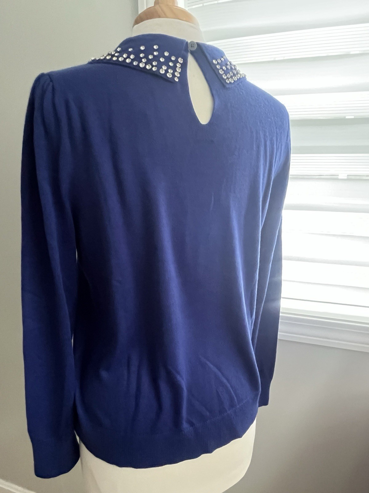 LOFT Royal Blue Rhinestone Embellished Peter Pan Collar Sweater Large