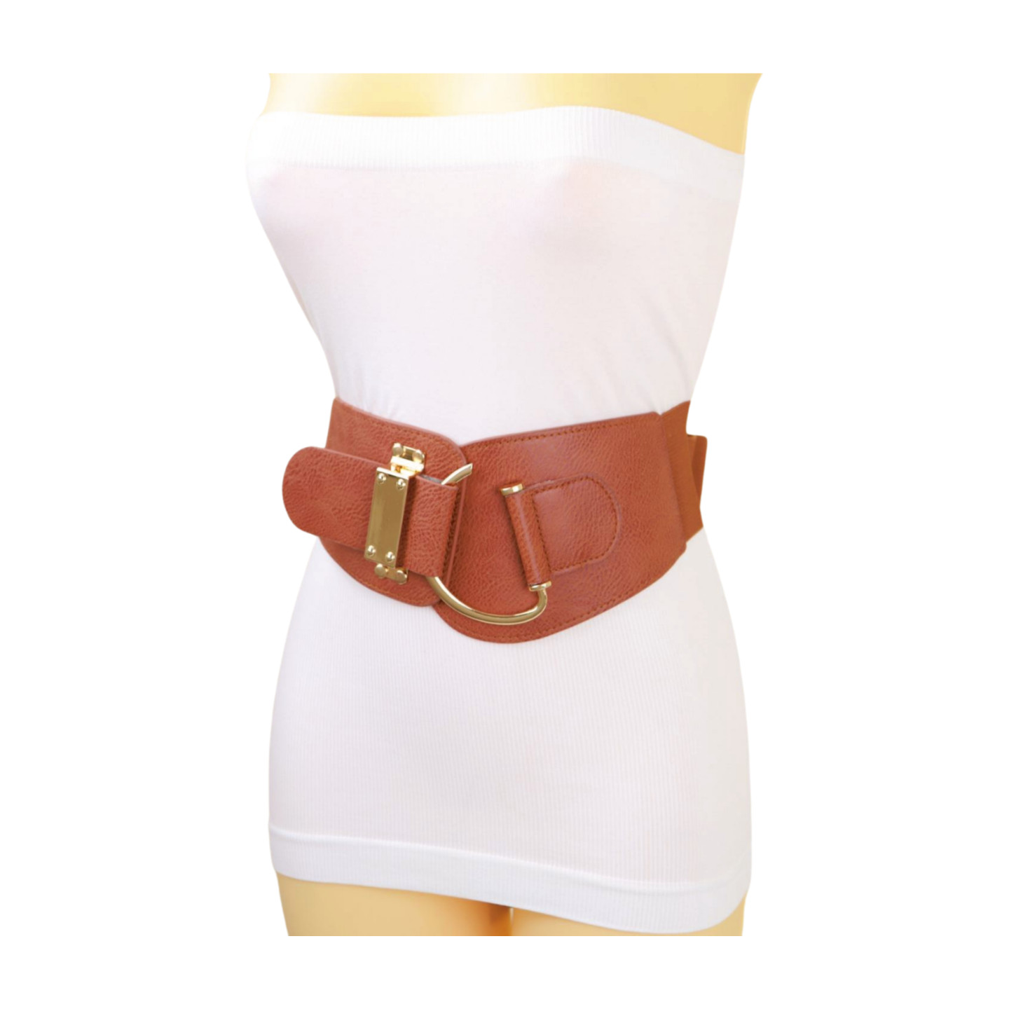 Women Hip High Waist Hook Buckle Chocolate Brown Color Elastic Band Belt M L