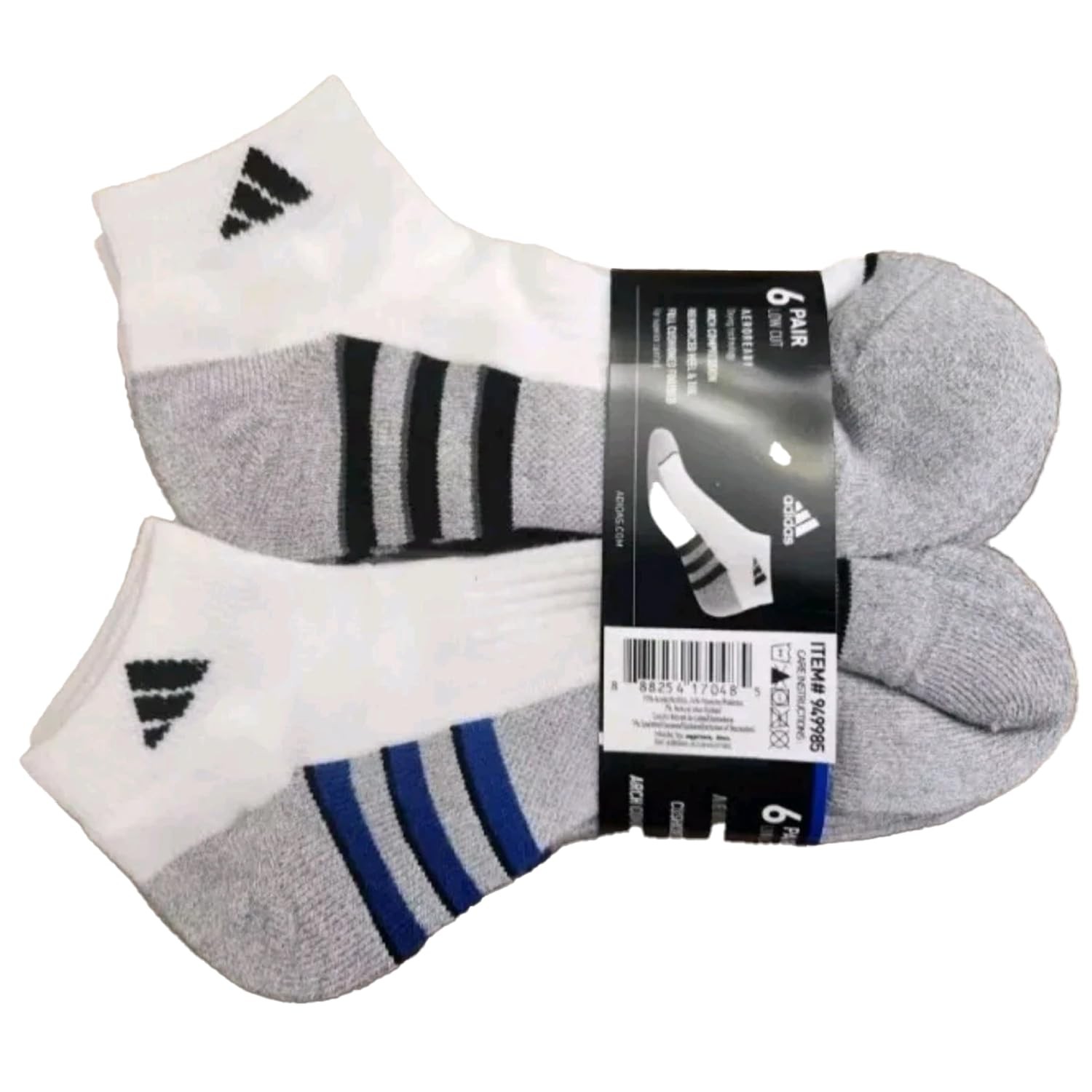 Adidas Aeroready Cushioned Low Cut Socks 6 Pair White Black Blue Men’s Size 6-12