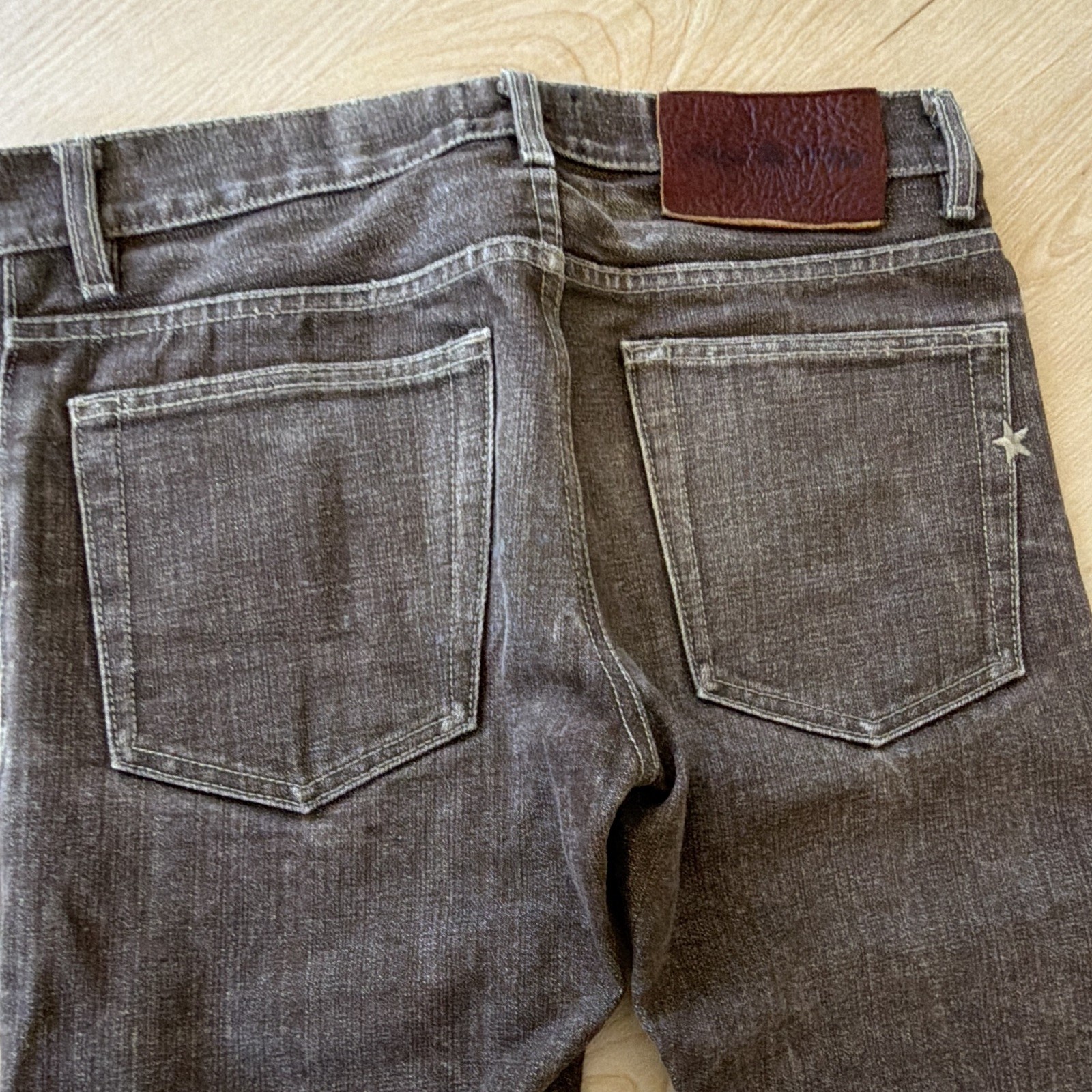 Brave Star Men’s Brown Charcoal Wash Slim Straight Denim Jeans Button Fly