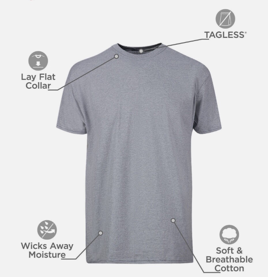 Hanes 6-pack Mens T-Shirt Moisture-Wicking Cotton Crewneck Tees Black, Gray XL
