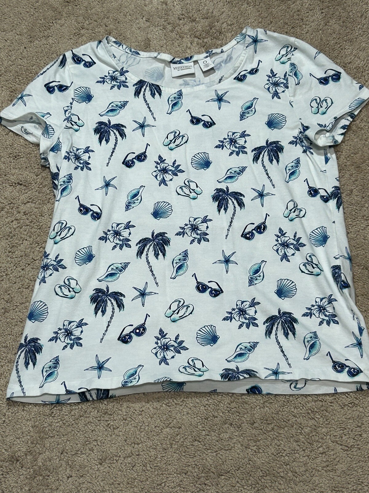 Weekends by Chico’s Womens Shirt Size 0 Multicolor Summer Beach Embellished