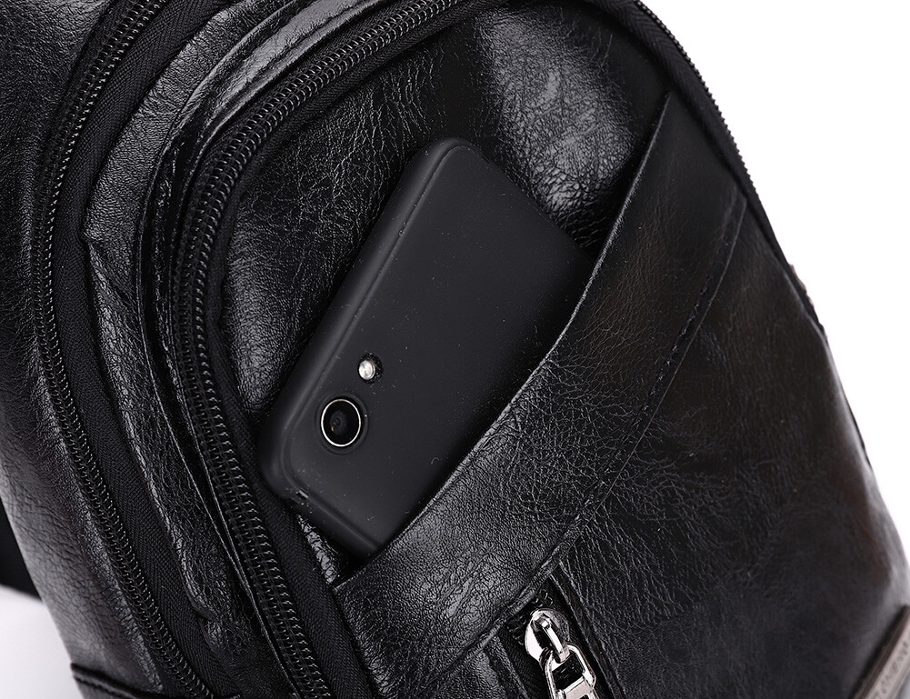 Mens Backpack Leather Sling Bag Chest Shoulder Fanny Pack Crossbody Sport Travel