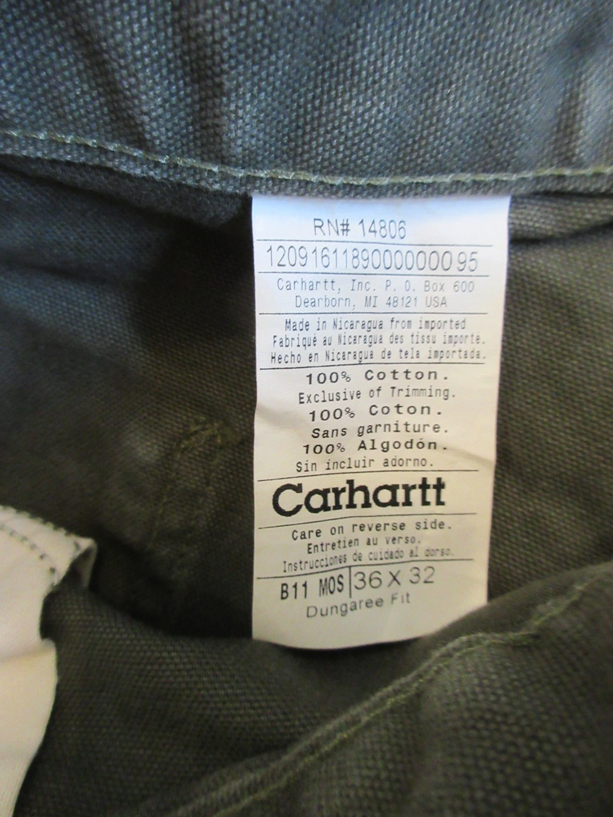 Carhartt Men’s Dungaree Fit Carpenter Pants Size 36×32 B11 MOS Green – EUC!