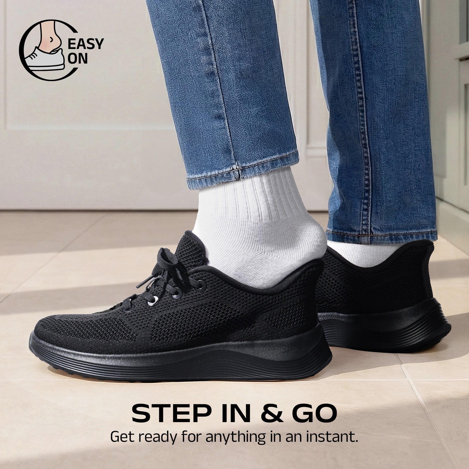 Men’s Roomy Toe Slip On Sneakers Hands Free Casual Walking Shoes