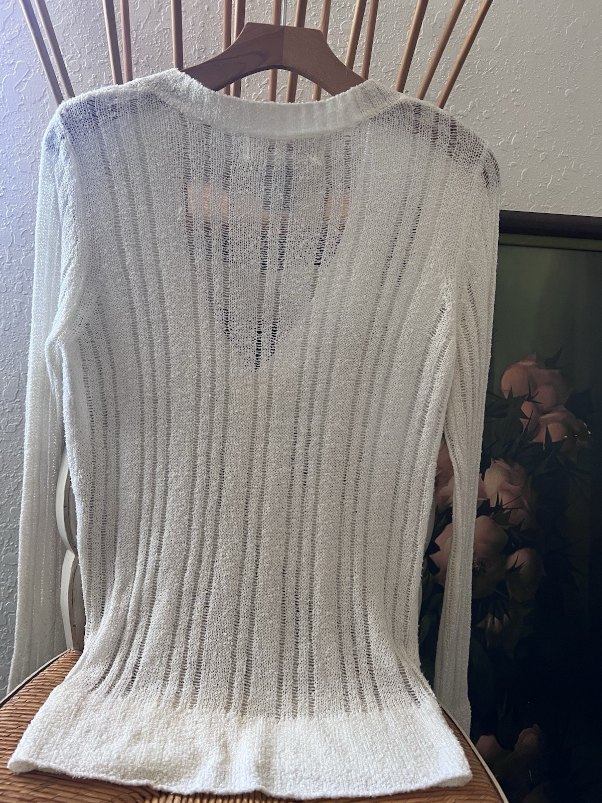 90s Billabong White Knit V-Neck Pullover Sweater Lightweight Long Sleeve S