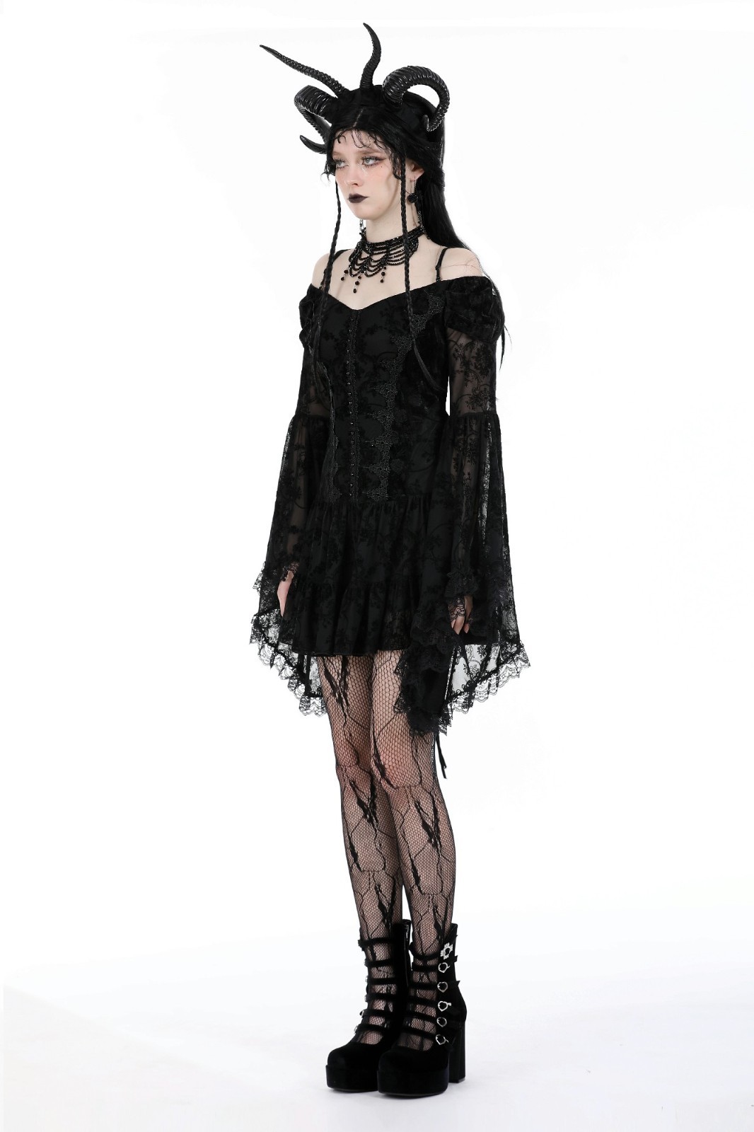 Dark In Love Gothic Victorian Dark Fairycore Black Rose Fairy Lace Mini Dress L