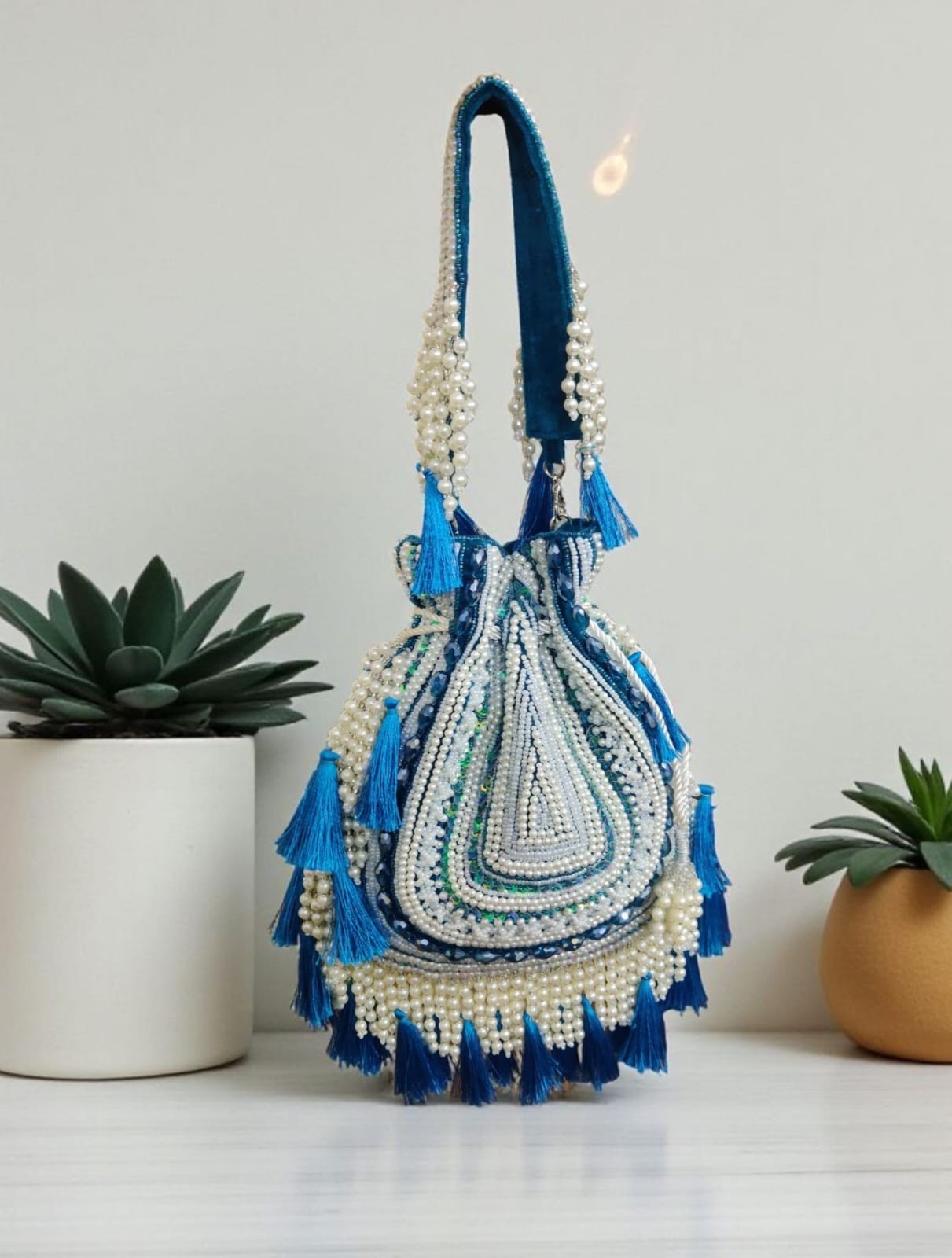 Evening Bag Royal Pearl Tassel Designer Potli Handcrafted Bridal Wedding Handbag