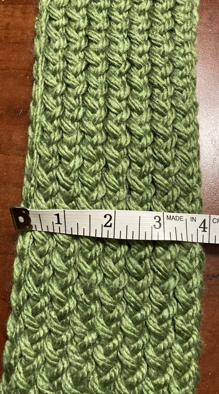 Handmade Loom Knitted Green Knit Scarf For Kids Made From Acrylic Yarn