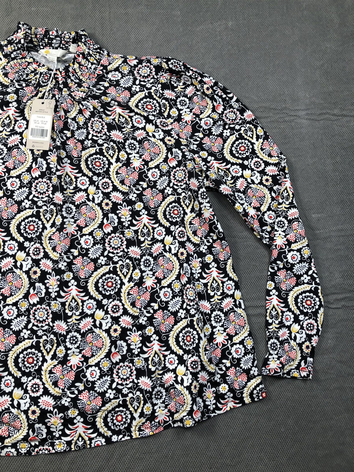 Boden Blouse Womens 16-18 Plus Multicolor Mock Neck Long Sleeve Floral Top NWT