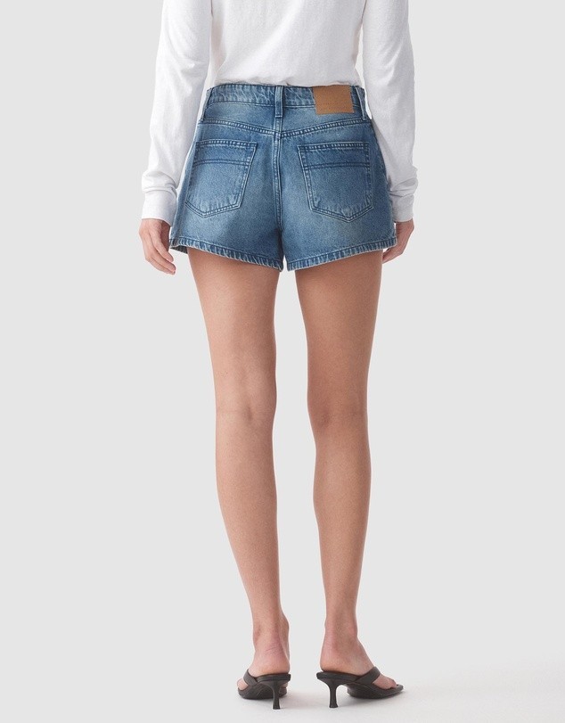 Olive Cooke x Outland Denim Ebony High Flare Shorts in Marina Mid Blue Size 28