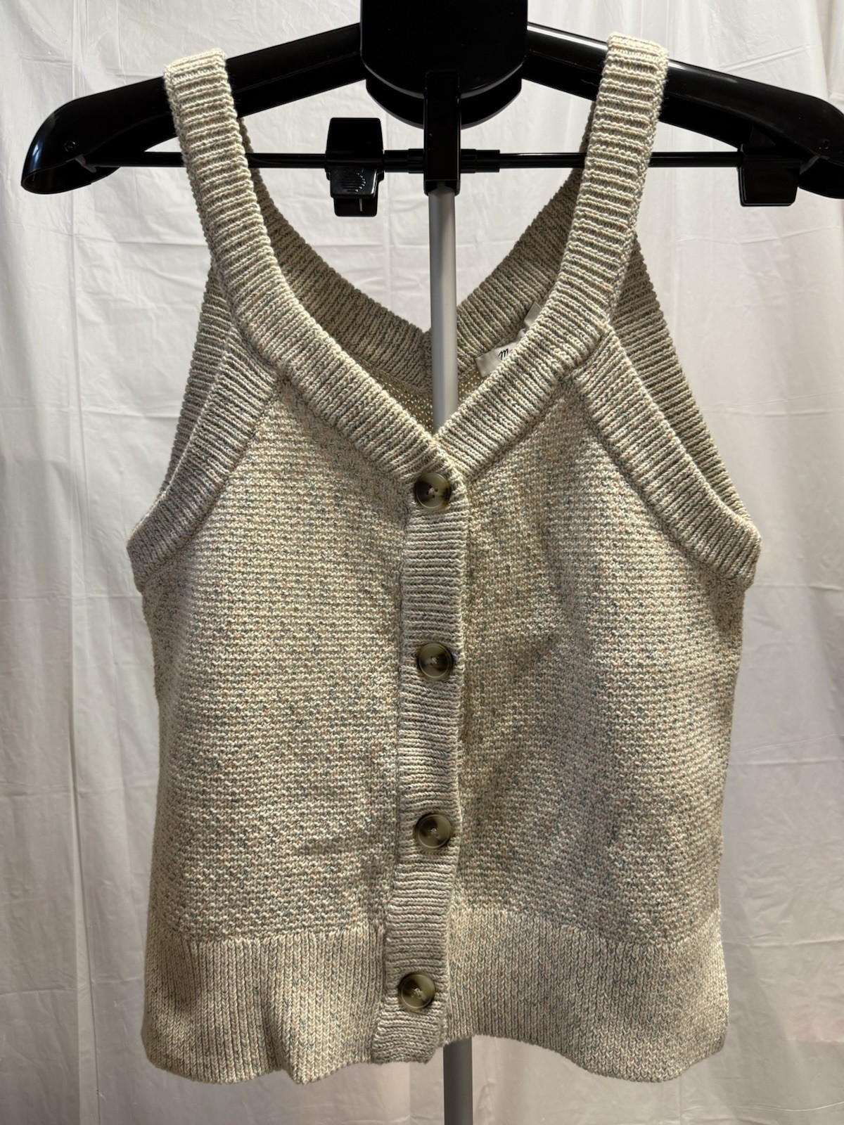 Madewell Womens Small Speckled Knit Sweater Tank Button Front VNeck Cotton Blend