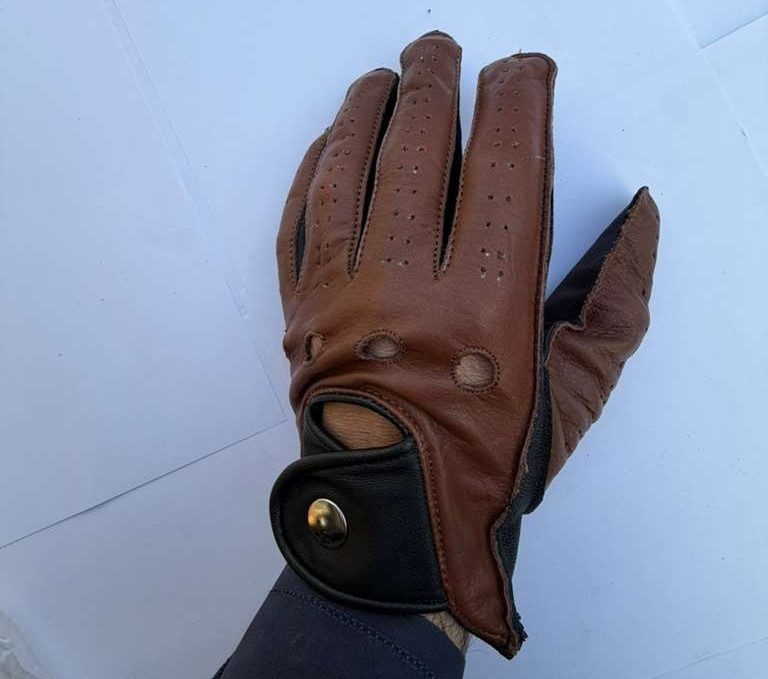 Mens Genuine Lambskin Leather Driving Gloves Brown Snap Wrist Driver Gloves New