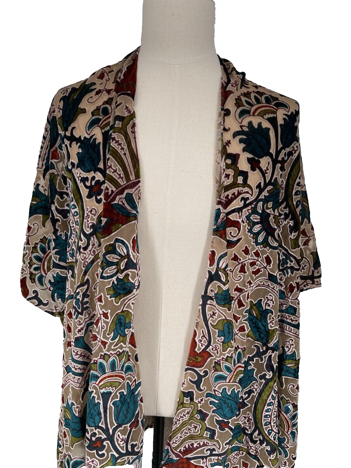 Sterling & Stitch Womens Jewel Tone Paisley Velvet Burnout Kimono Boho OS