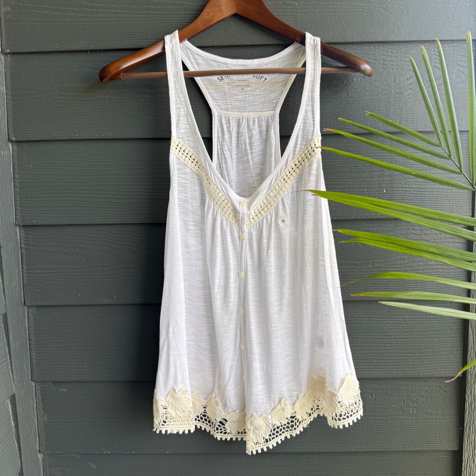 AEROPOSTALE Soft & Sexy Rayon Crochet Trim Racerback Tank Top XL White