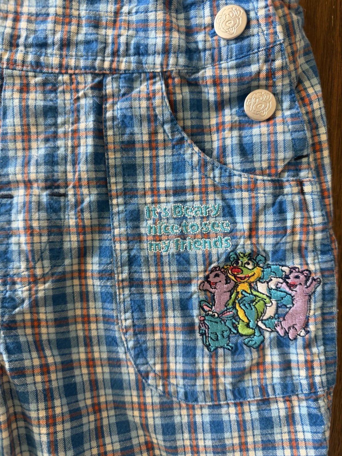 Bear in the Big Blue House 3T Plaid Cotton Overall One-Piece Romper Pockets