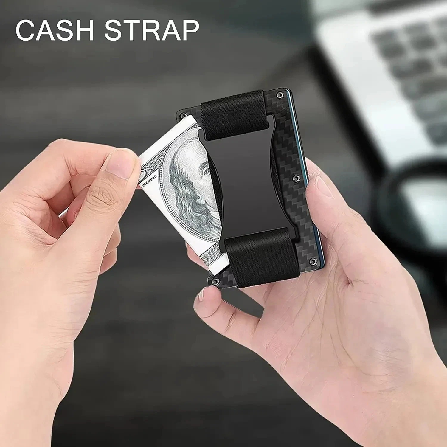 Ridge Style Titanium RFID Blocking Wallet Slim Metal Wallet with Cash Strap Clip