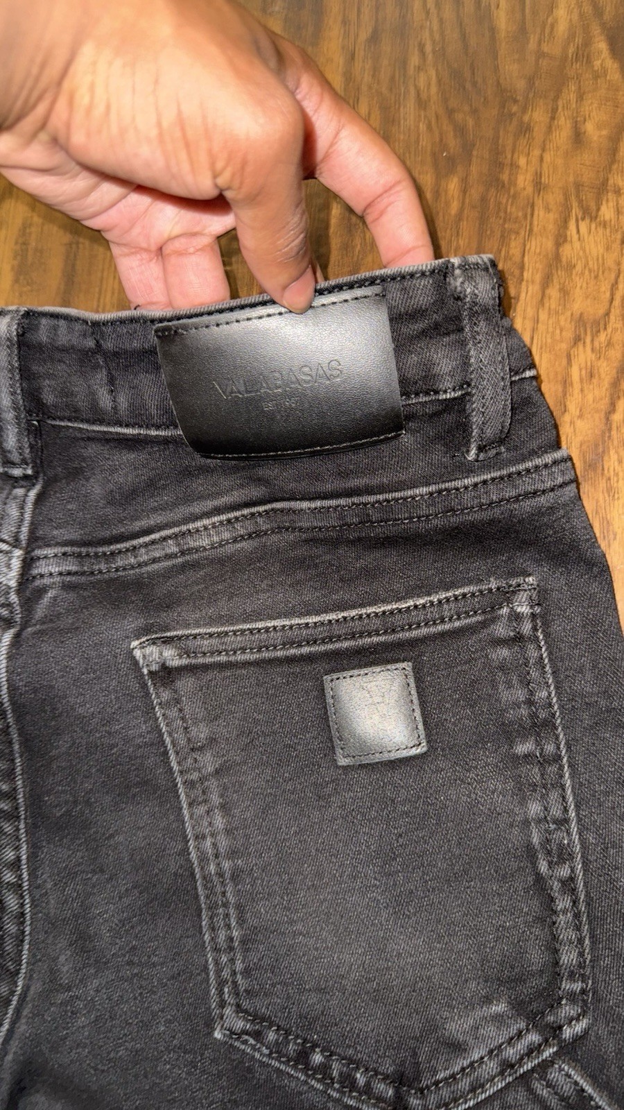 VALABASAS Men’s Black Dark Wash Denim stacked Stretch 5-Pocket Jeans
