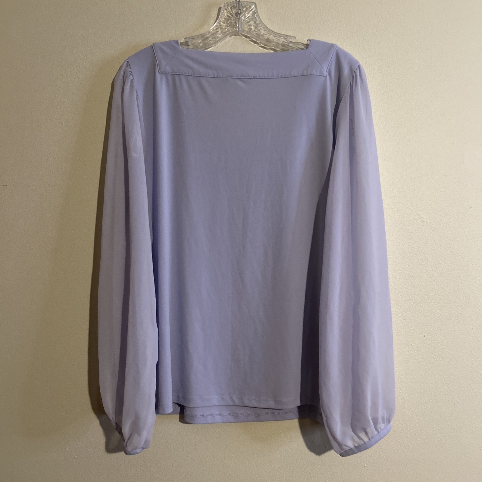 Calvin Klein Size Large Top lavender purple blouse square neck sheer sleeve