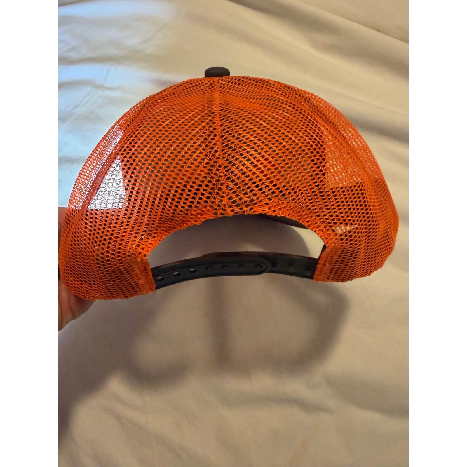 Gross Group Trucker Hat Mens Charcoal Grey Orange Mesh Snapback Cap Logo