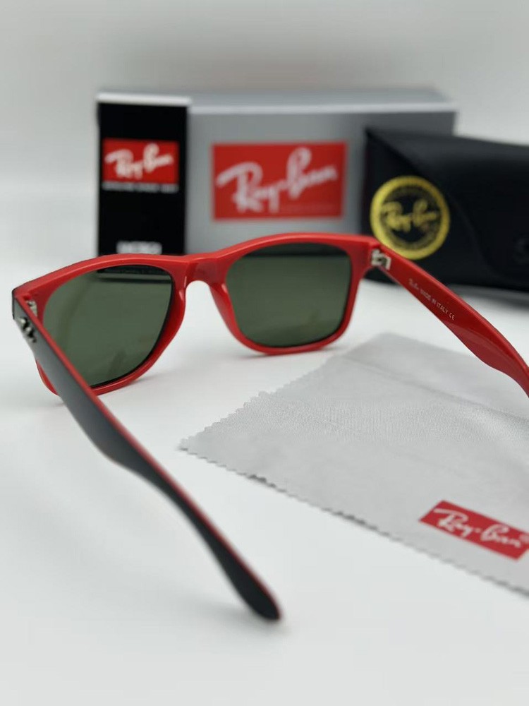 Ray-Ban Wayfarer RB2140 Black Red Edition Sunglasses Green Lenses & Accessories