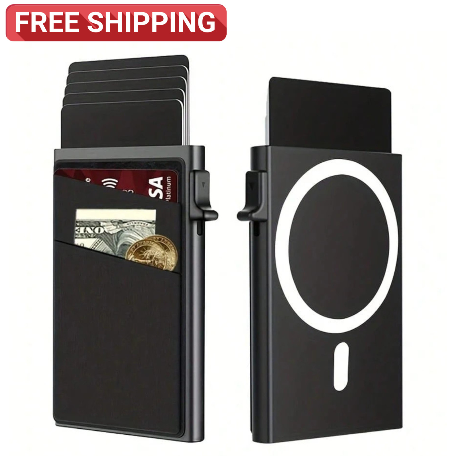Magnetic Credit Card Holder Wallet Slim Metal Pocket Pop Up Wallet Case For Card