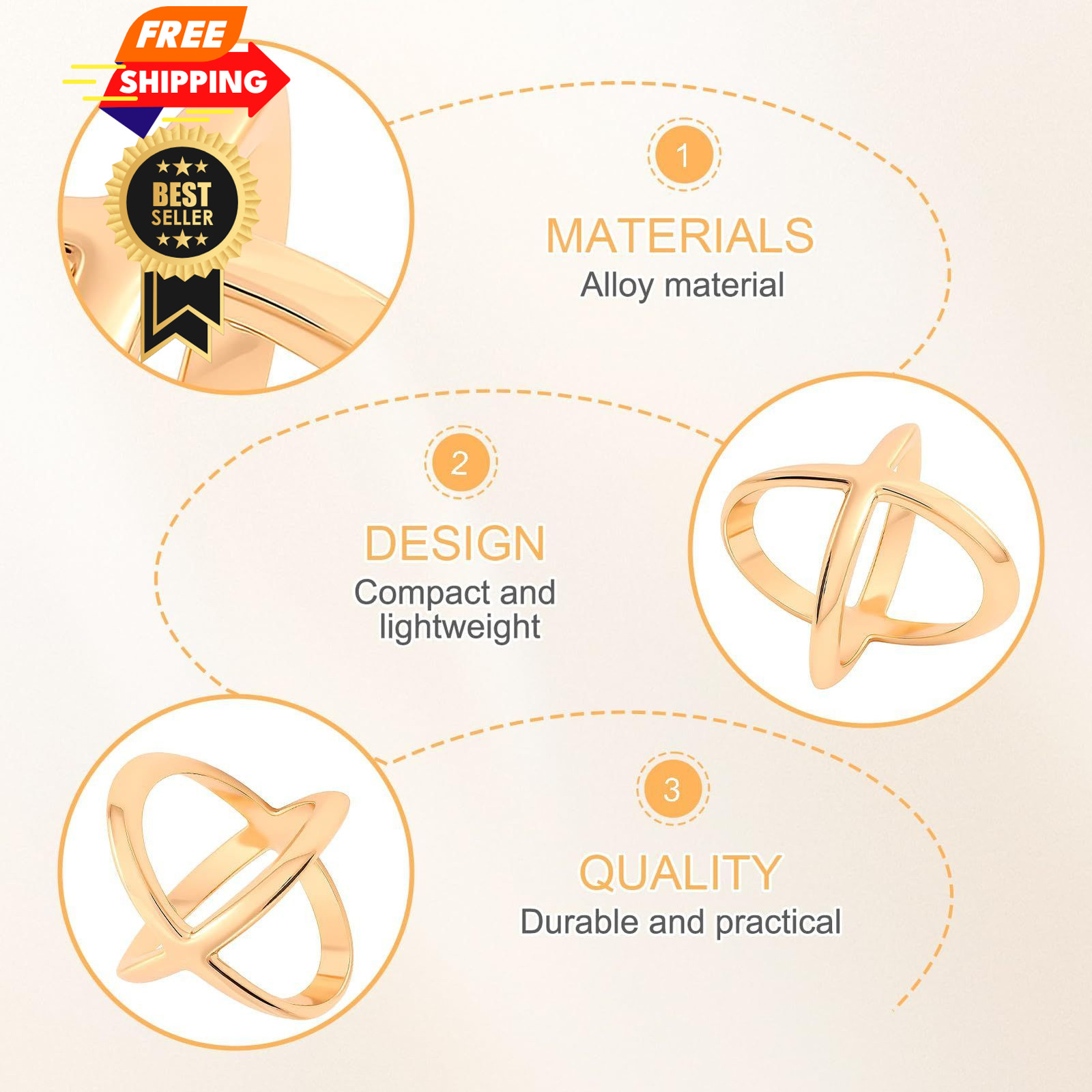Bmpzery 5 Pcs Gold Scarf Ring,Five Style Rings and Slides Small, Gold-5