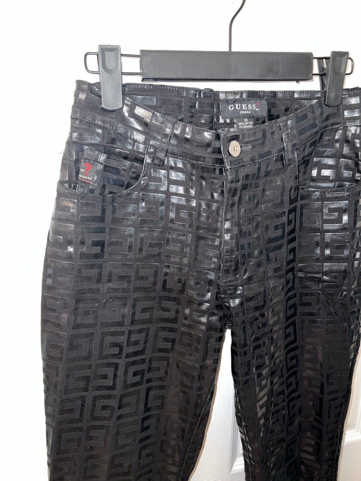 Guess Jeans Glamour 24 Vintage Shiny Black Pattern – Rare