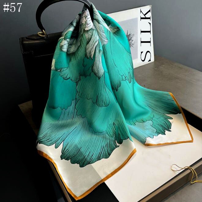 100% Mulberry Silk 27″ Square Scarf Women Neckerchief Wrap Floral Yellow Flower