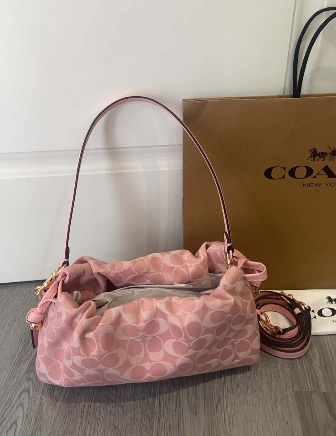 COACH Faye Shoulder Bag Signature Denim Light Pink CER68 IMNH1 Auth New