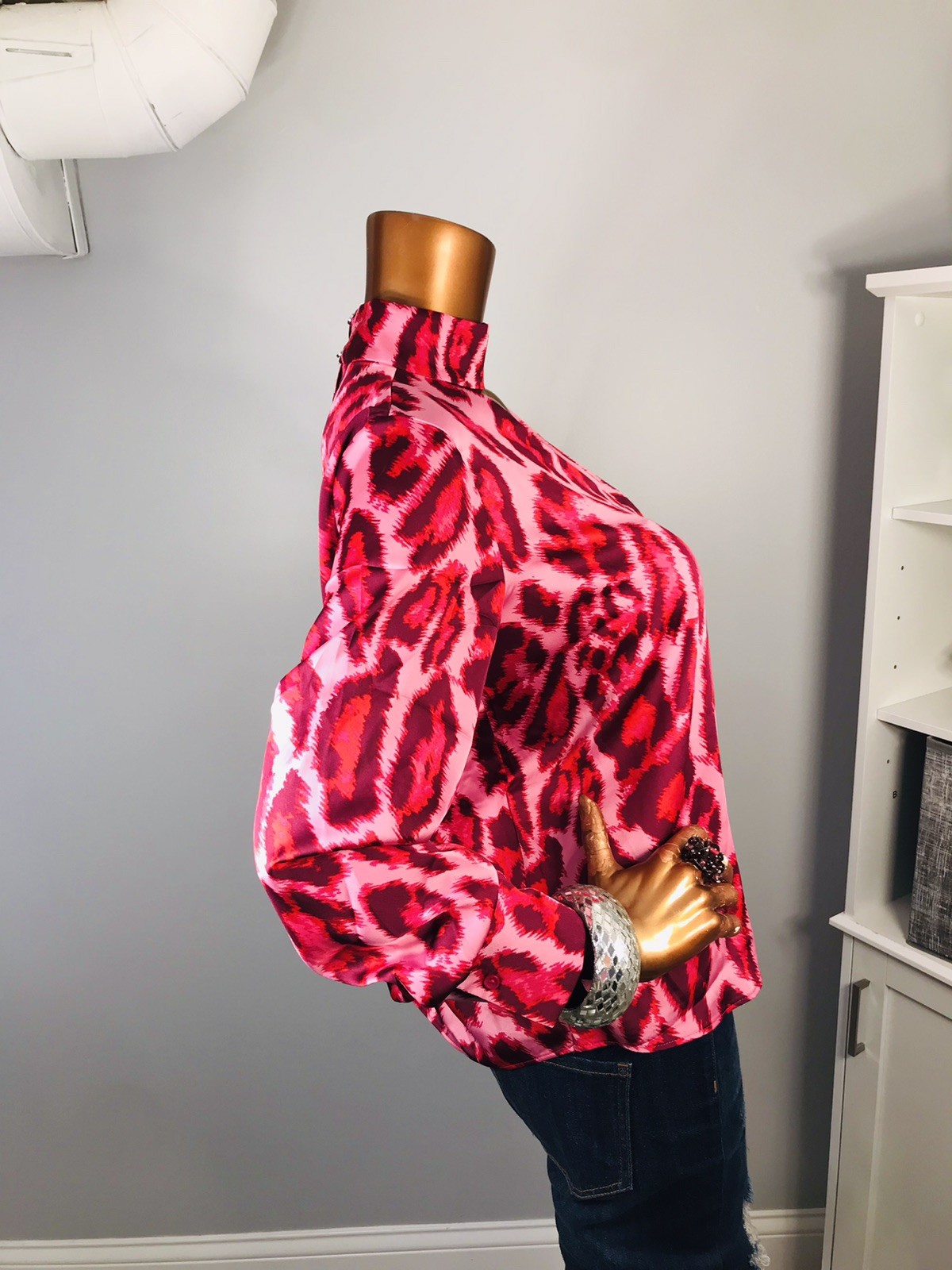 Bold Elements M Petite Top NWT $54 Lite Wgt Wrap Blouse Mock Neck Low Cut LongSl