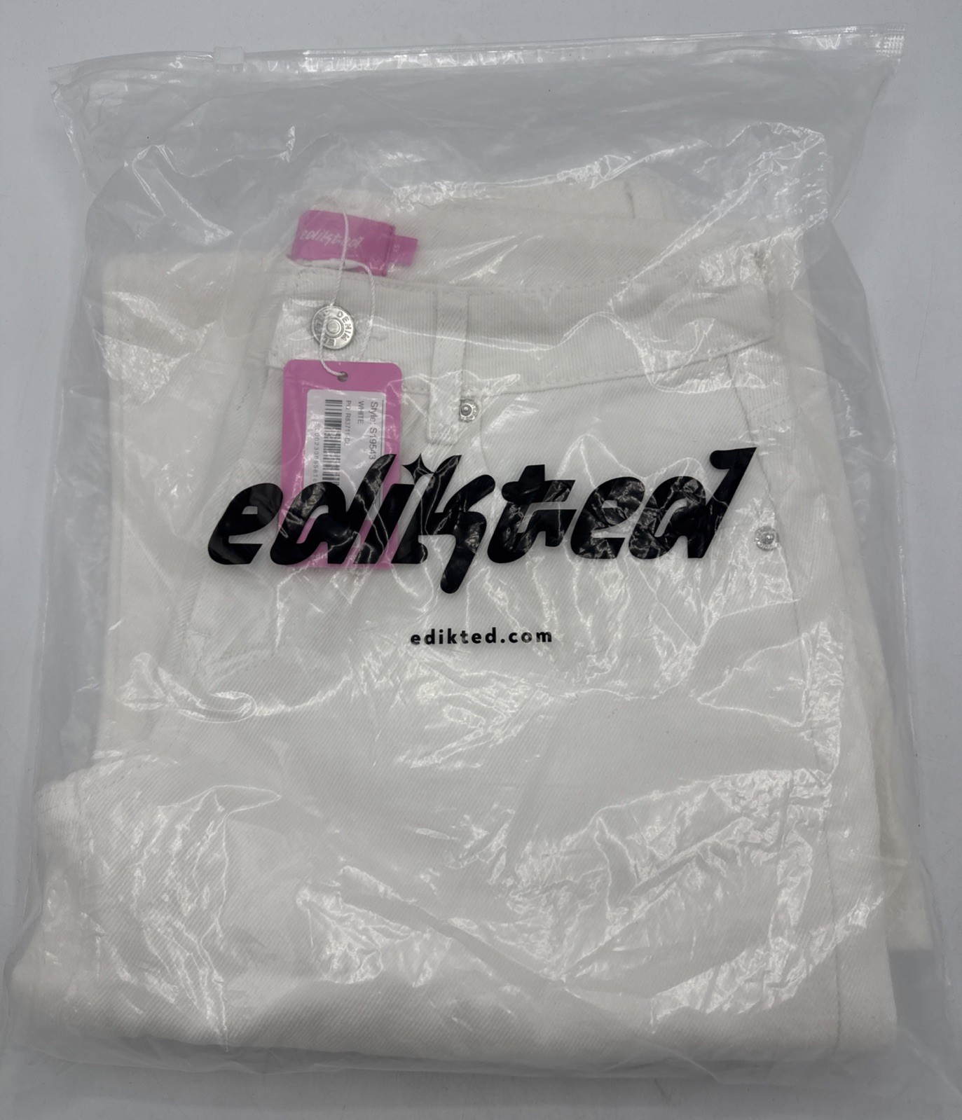 Edikted Petite XS Women’s Roman Low Rise Baggy White Jeans NWT 100% Cotton