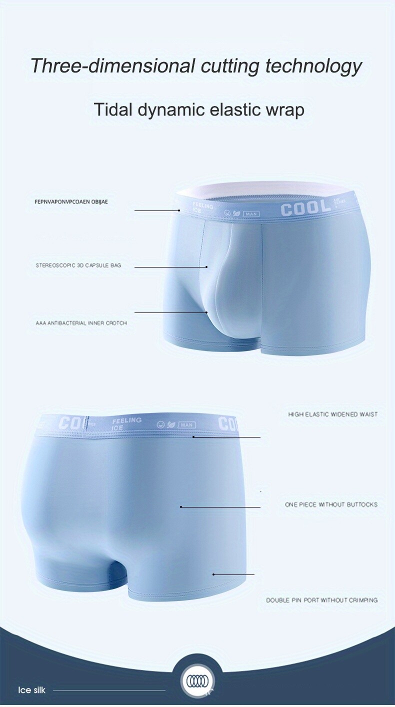 4pcs Men’s Ice Silk Cool Underwear, Sexy Ultra-thin Antibacterial Boxers Briefs