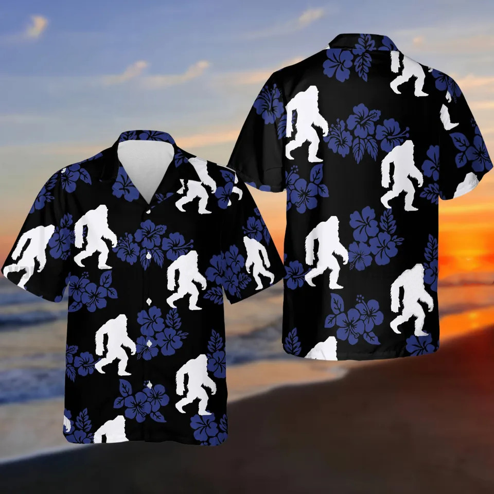 Bigfoot Blue Flower Hawaiian Shirt – Gift For Friends