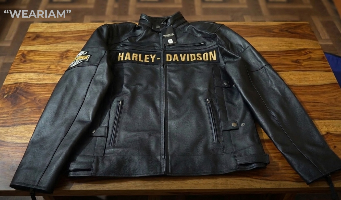 Harley Men’s Black Biker Jacket – Real Cowhide Leather Motorcycle Jacket