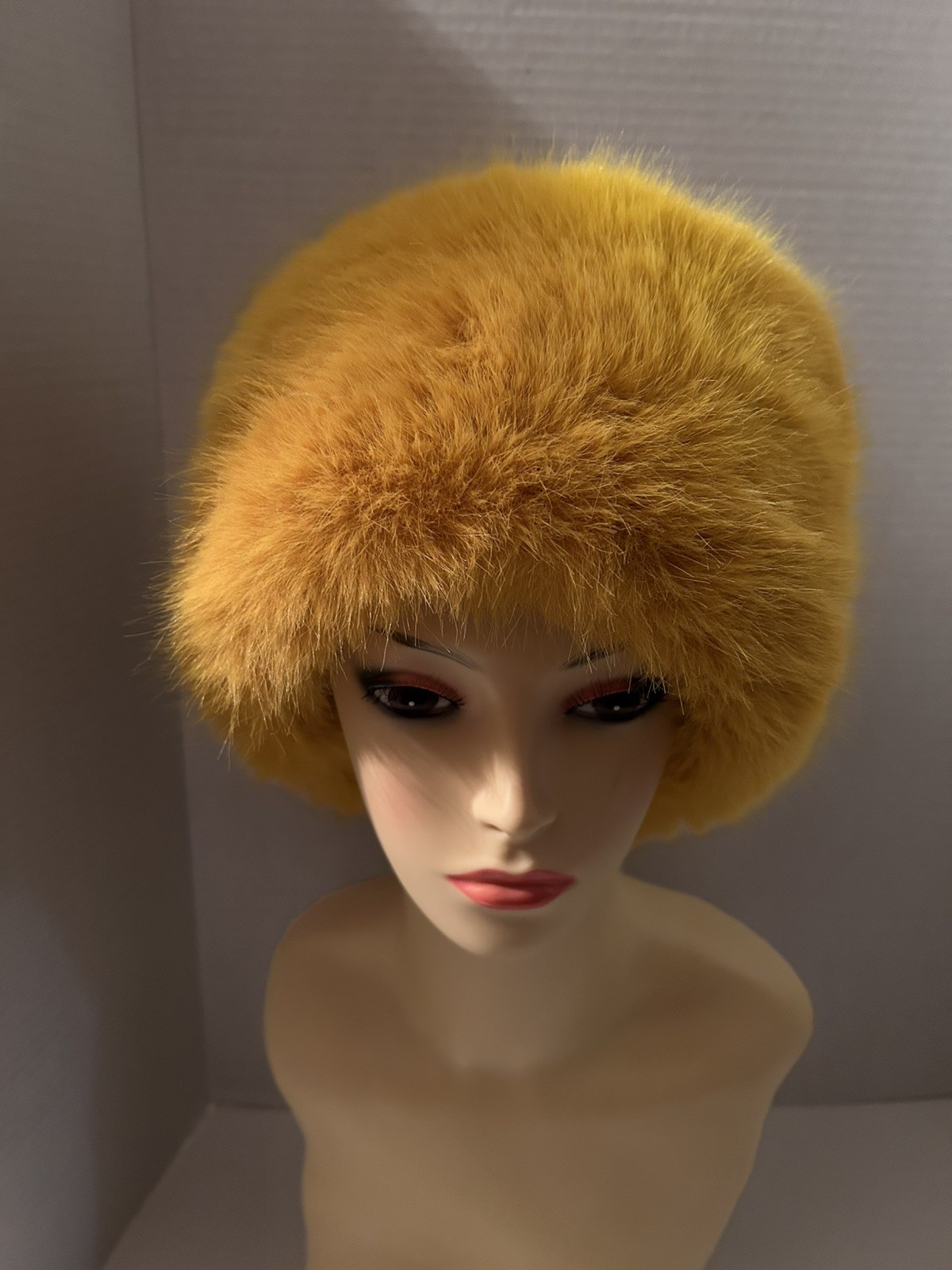Winter Faux Fur Hat Plush Fluffy Cap Butterscotch Yellow C&D