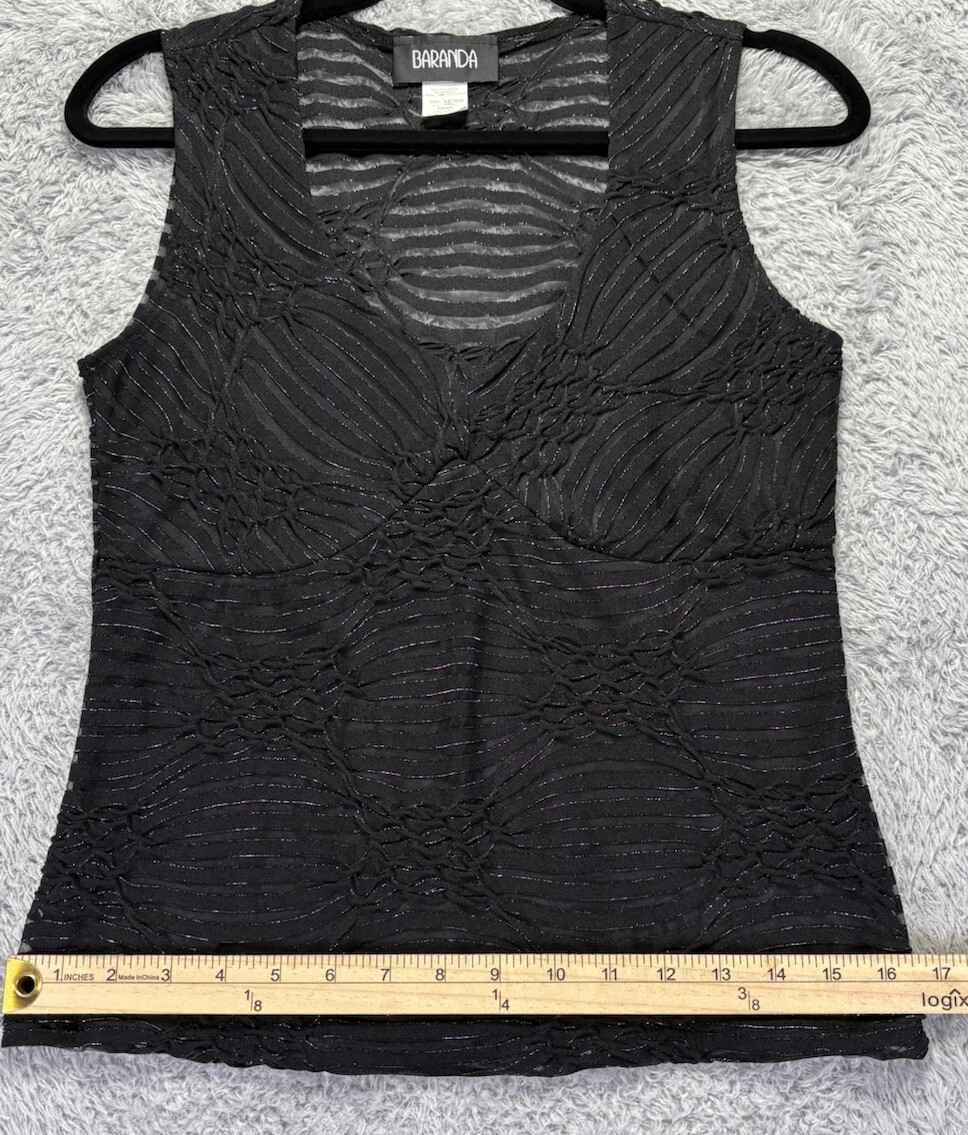 Vintage Baranda Y2K Black Tank Top Sheer Small Glitter Low Cut 90’s Babydoll