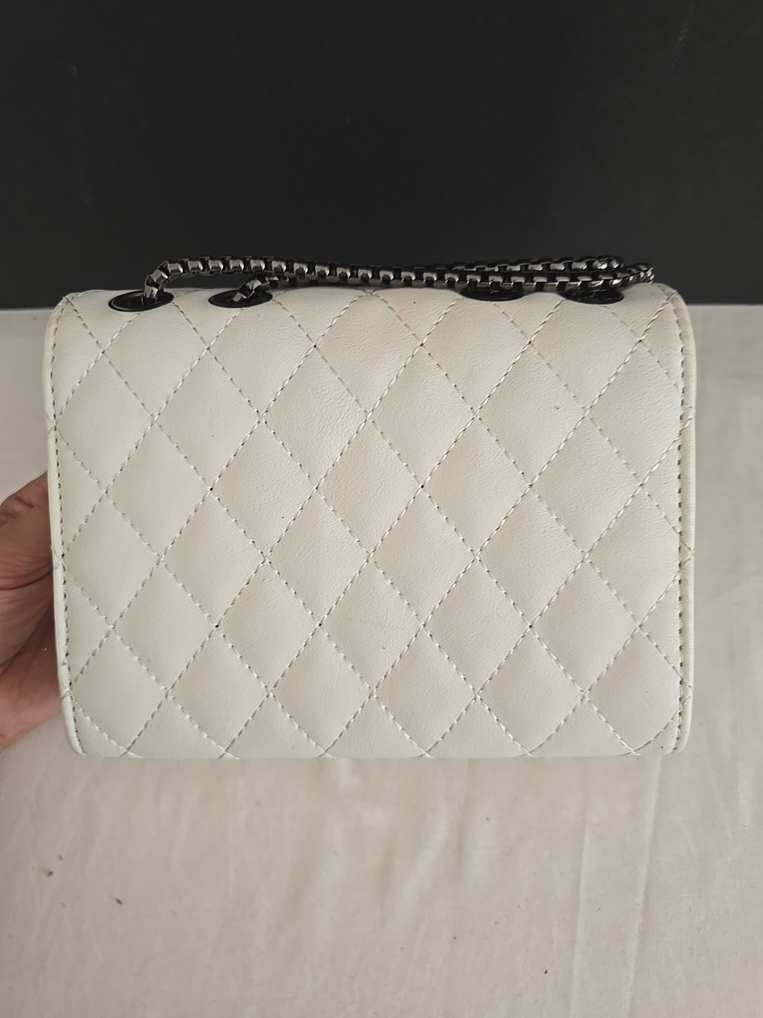 White Minimalist Fashion Quilt Diamond Lattice Square Bag Shoulder HandBag Purse