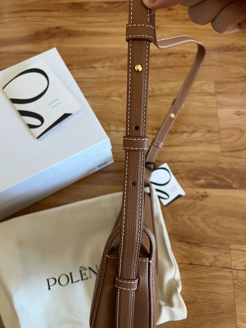 Polene Number Ten Lychee Leather Handbag/Crossbody Bag, Camel Color