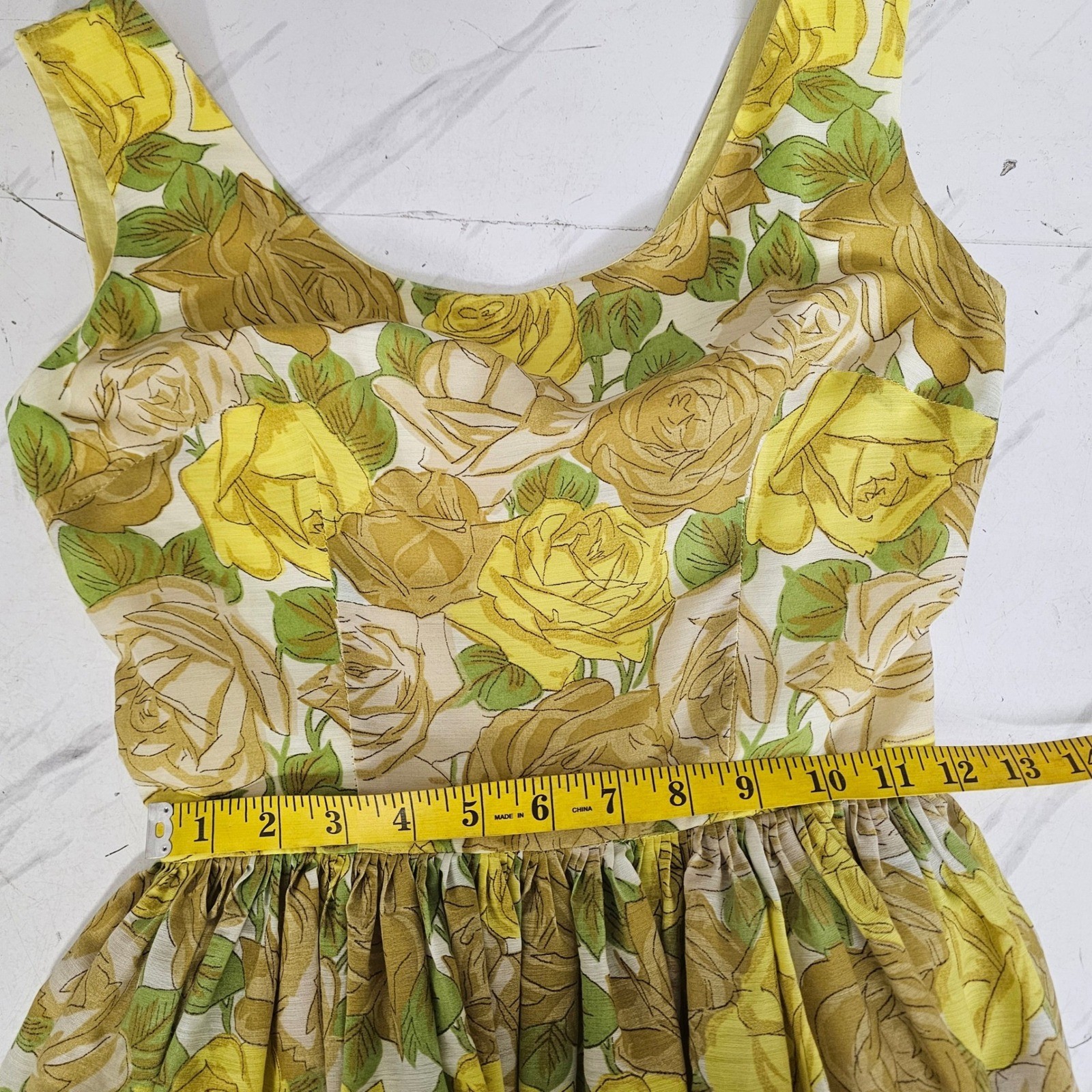 Vintage 50s 60s Melinda California Yellow Rose Floral Sundress Fit Flare Flirty