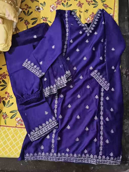 WOMEN EMBROIDERED WORK KURTI WITH PANT WITH WORK DUPATTA SET