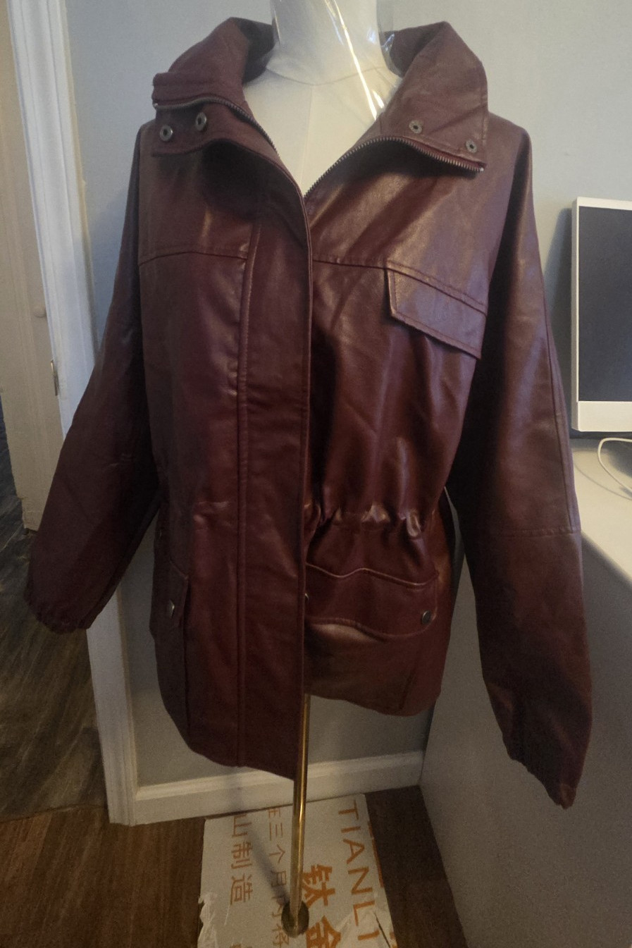 Cavalini Women’s Wine Zip Front Collared Mid-Length Jacket Plus Size 1X