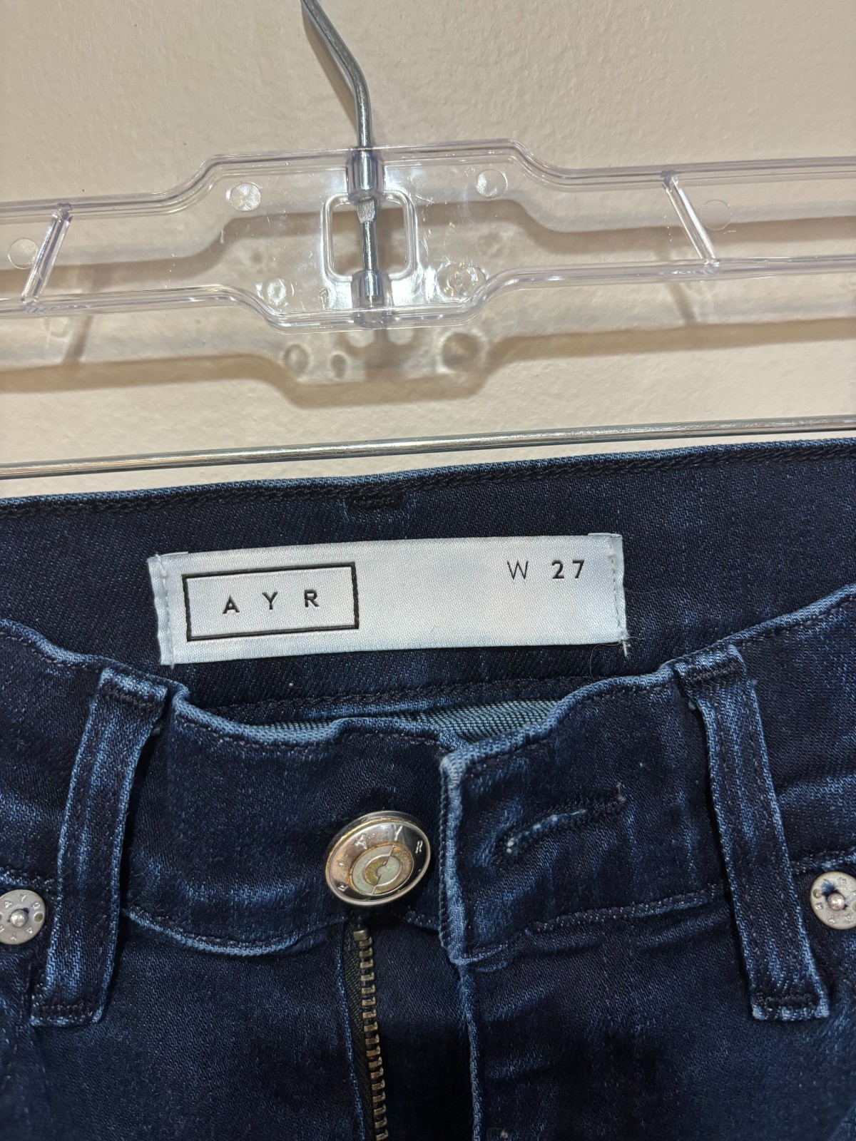 AYR Jeans Bomb Pop woman 27, dark blue, cropped, stretch, raw hem, mid rise