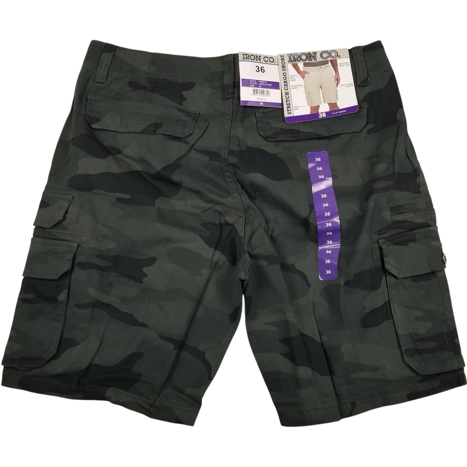 IRON Clothing Co Men’s Stretch Twill Camo 36 Multi Pocket Cargo Shorts