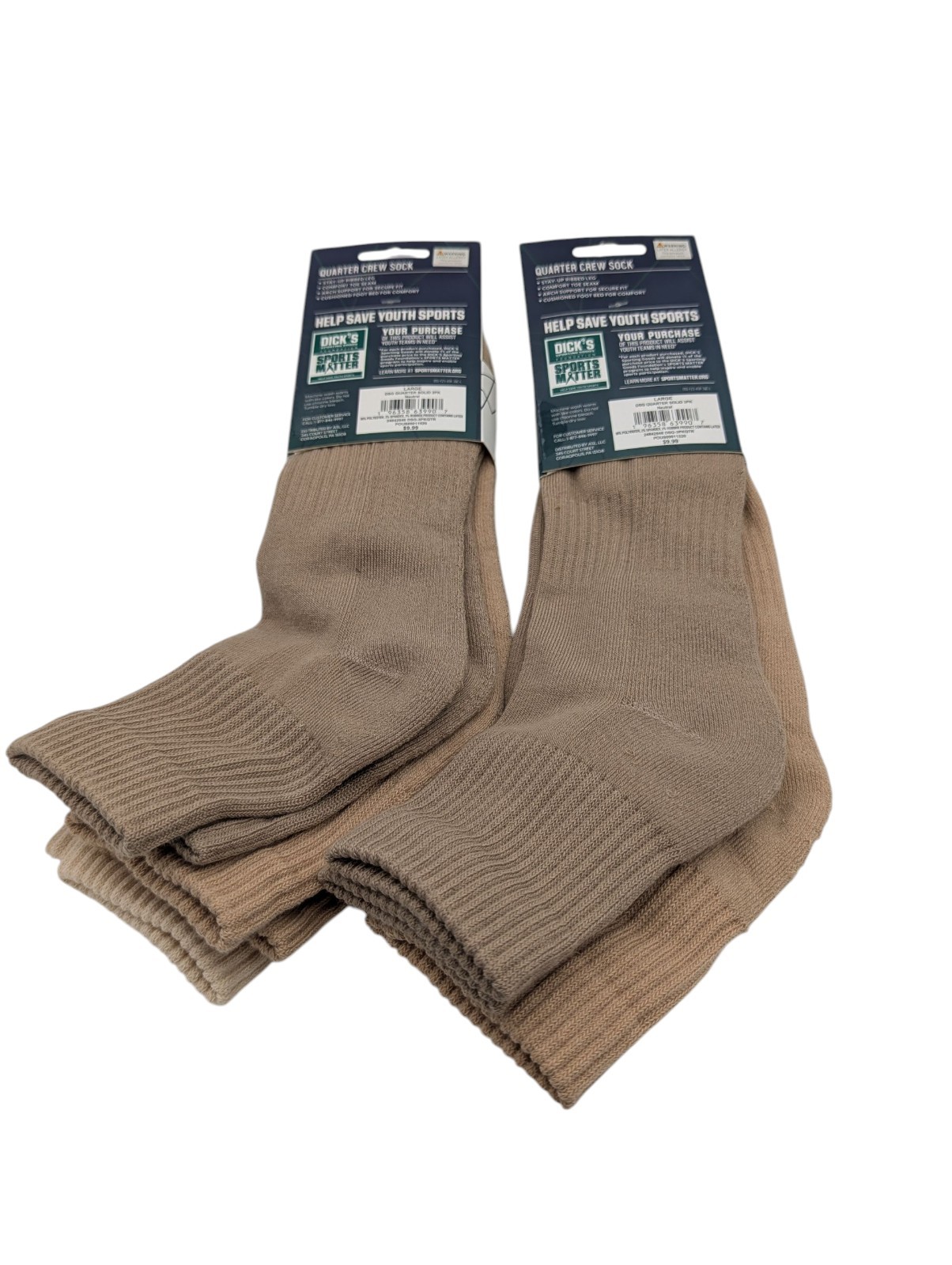 6 Pair DSG Quarter Crew Socks Neutral Colors Men’s Size 8–13/Women’s Size 10+