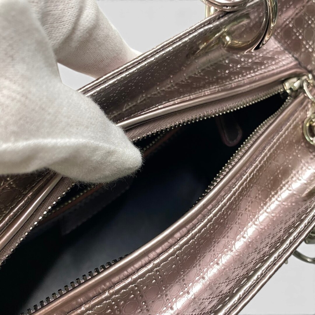 E18 Christian Dior Lady Handbag Metallic Pink Women Bag TA1 Used AYAN-0